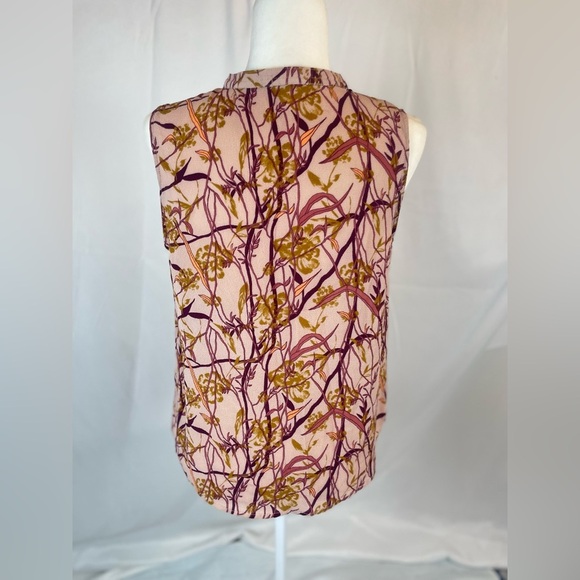 REWIND Floral Leaf Pink Mauve Tank Top Blouse Woman’s L V Neck Business Casual - Picture 5 of 12